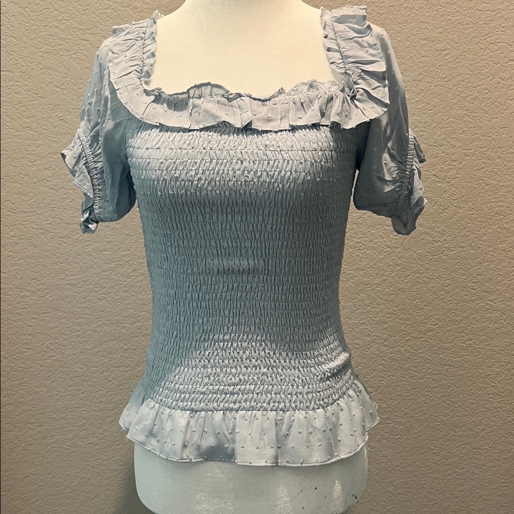 Express Light Blue Smocked Blouse